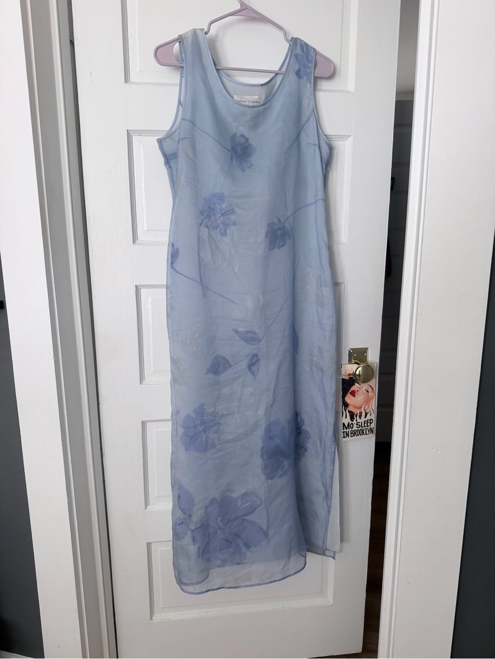 Vintage 100% Silk Blue Floral Sleeveless Maxi Dress